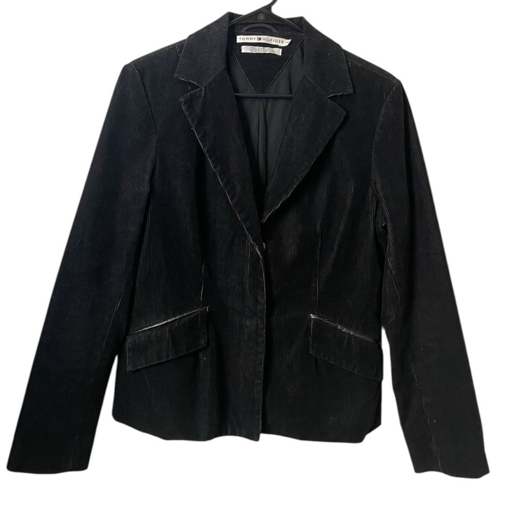 Vintage Y2K Tommy Hilfiger Black Corduroy Blazer with Cotton Lining Equestrian